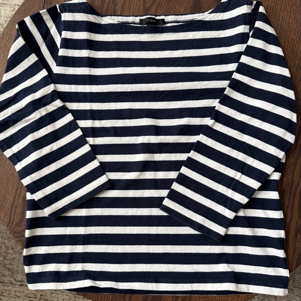 J. Crew Navy and White Striped Long Sleeve Top, size S